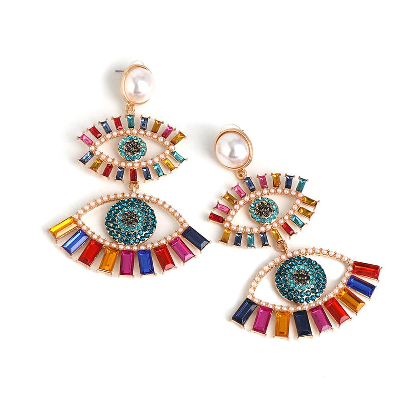 Evil Eye Crystal Drop Earrings | Spiritual Jewelry