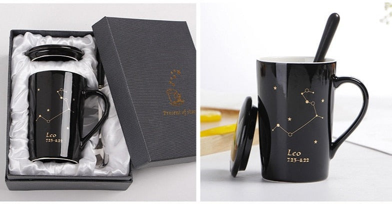 12 Constellations, Astrology - Zodiac Ceramic Mugs with Spoon Lid | 400ml Coffee Cup