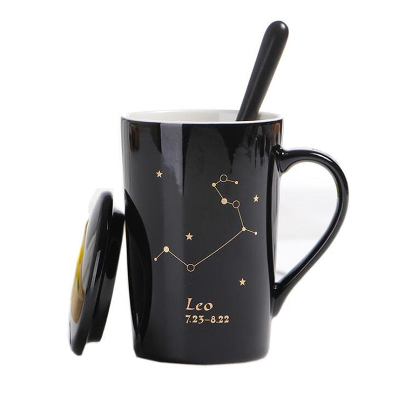 12 Constellations, Astrology - Zodiac Ceramic Mugs with Spoon Lid | 400ml Coffee Cup