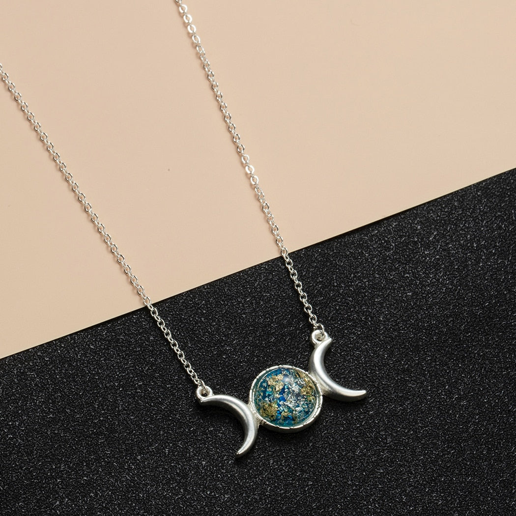 Triple Moon Goddess Necklace & Crescent Moon | Crystal & Stone Earthy Jewelry