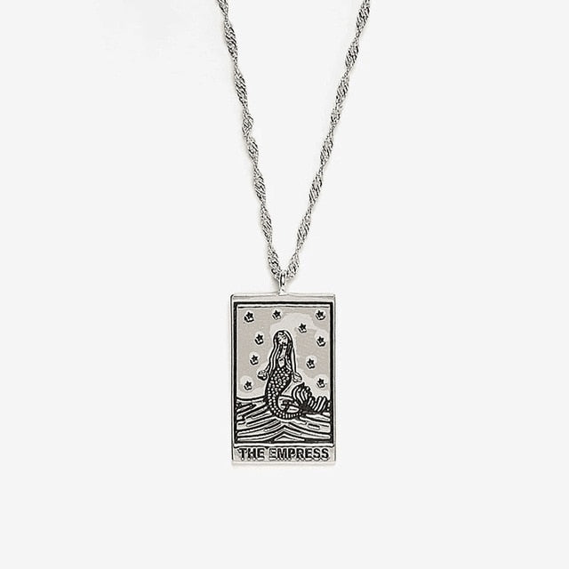 Carved Silver Tarot Card Necklace & Ring | The Sun, The Moon, The Empress