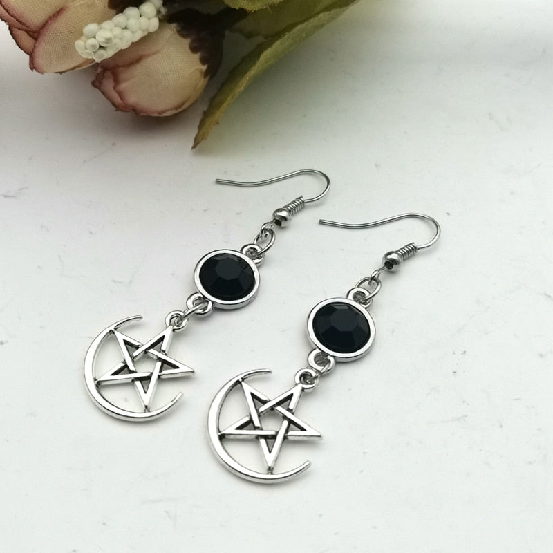 Moon, Pentagram and Sun Earrings Set | Tarot Card, Witch Earrings