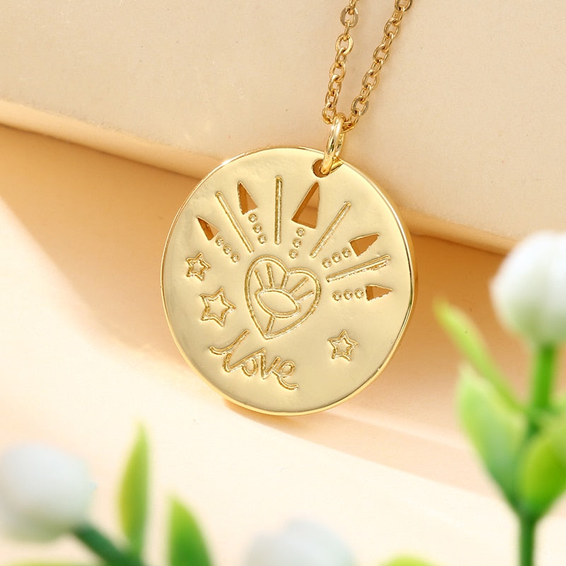 Vintage Stainless Steel Chain Sun Star Moon Pendant Necklace