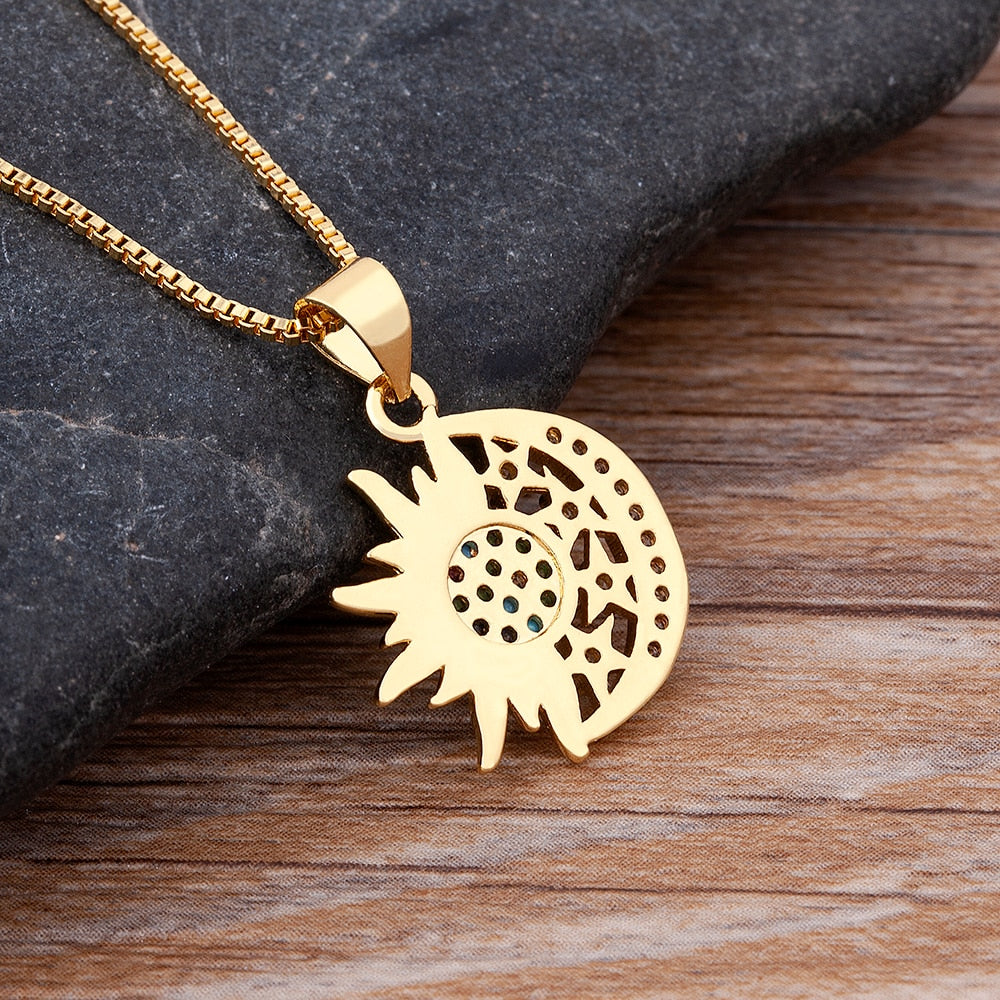 Gold Sun - Moon Pendant - Necklace | Spiritual Jewelry