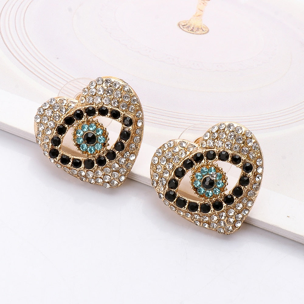 Evil Eye Crystal Heart Earrings | Spiritual Jewelry