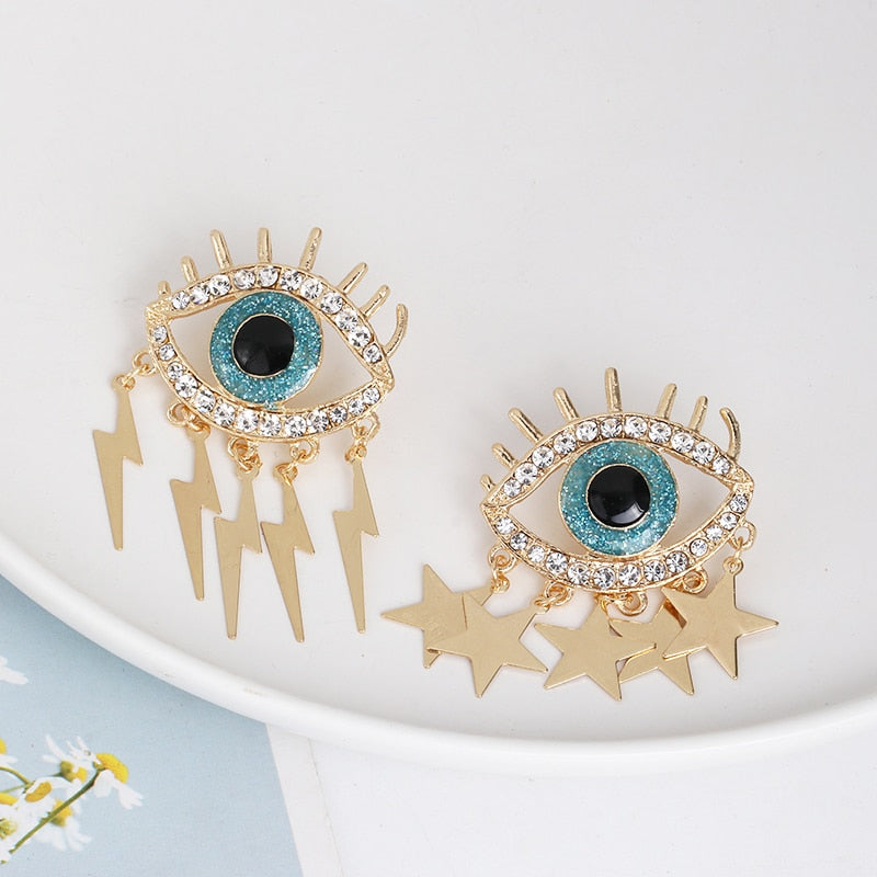 Evil Eye Crystal Earrings, Thunder - Stars | Spiritual Jewelry