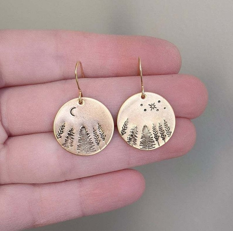 Retro Pine Tree Stars and Moon Earrings