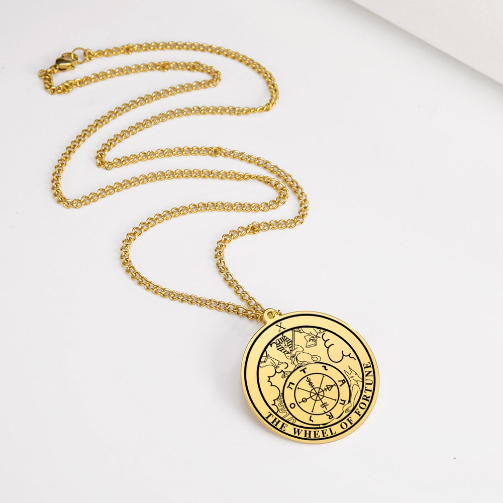 Gold and Siver Stainless Steel Major Arcana Round Pendant & Necklace