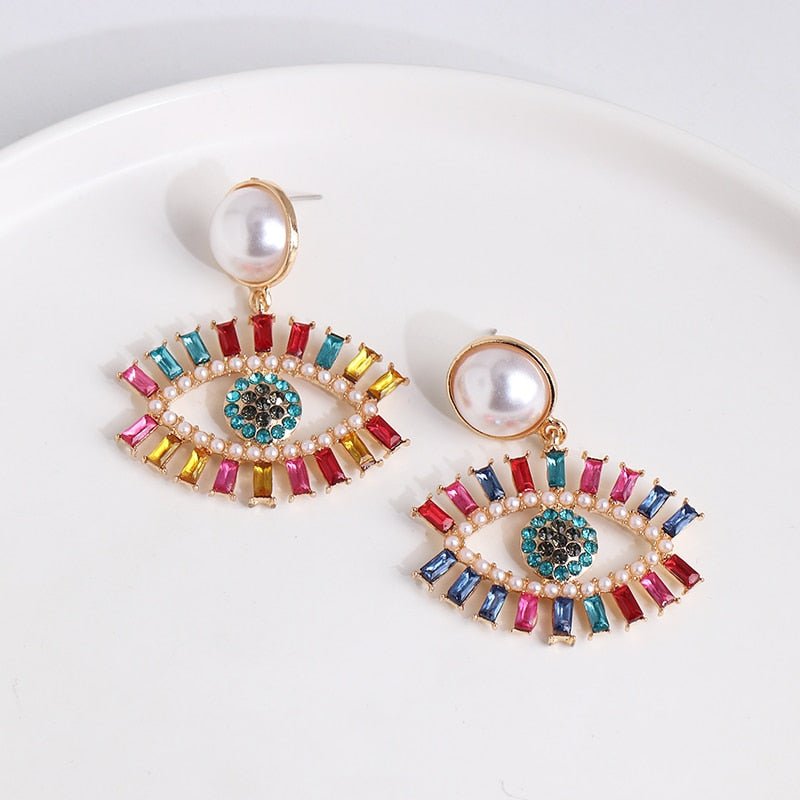 Evil Eye Crystal Drop Earrings | Spiritual Jewelry