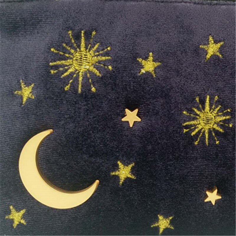 Cosmic Moon and Stars Velvet Cosmetic Bag | Starry Makeup Storage Bag