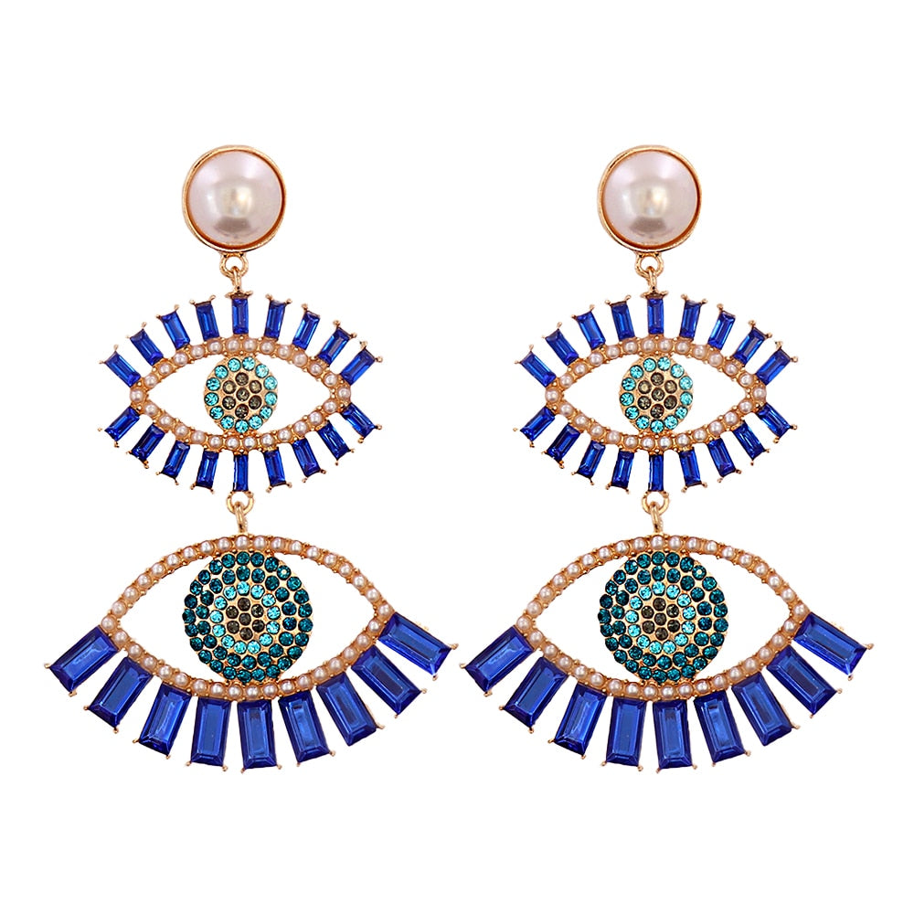 Evil Eye Crystal Drop Earrings (Blue) | Spiritual Jewelry