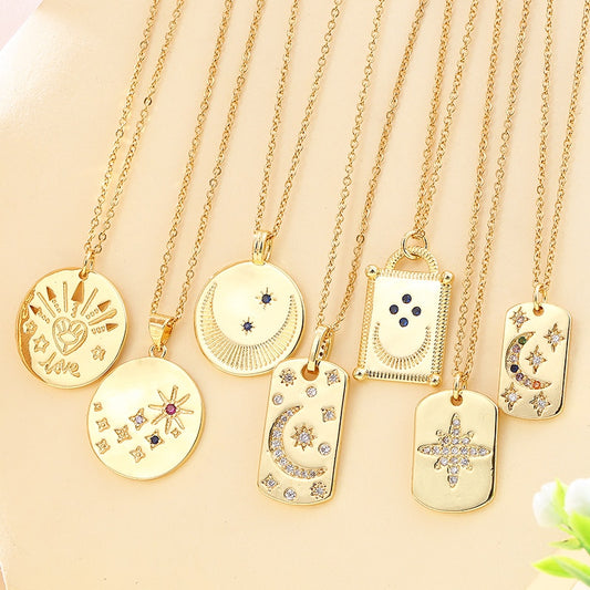 Vintage Stainless Steel Chain Sun Star Moon Pendant Necklace