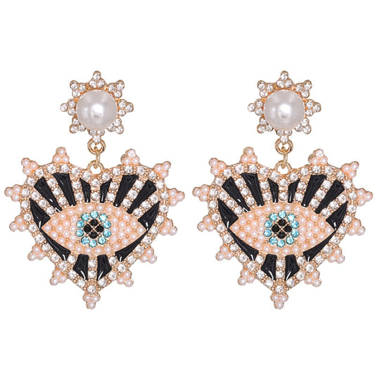 Evil Eye Crystal Heart Earrings (Black, Red, Yellow, Green) | Spiritual Jewelry
