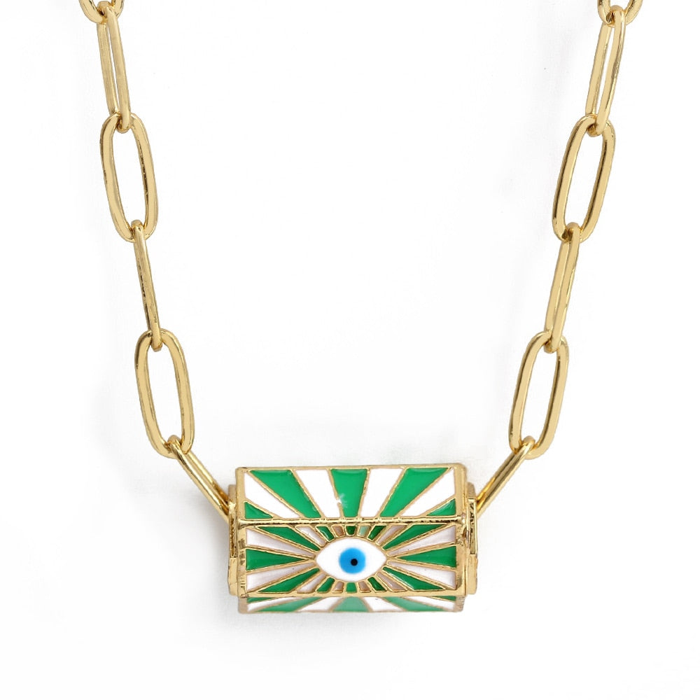Gold Turkish Evil Eye Hexagonal Necklace | Gold Stainless Steel