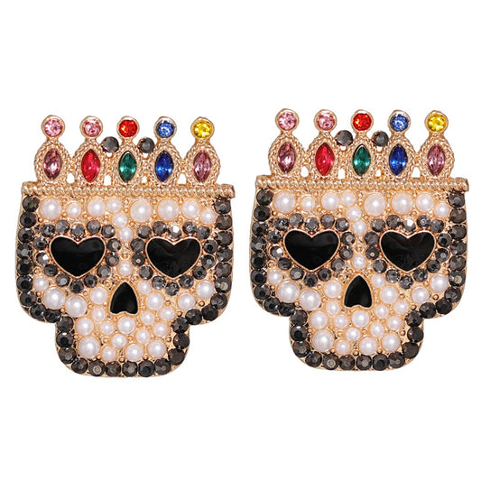 Crystal Pearl Skull Earring Set | Spiritual, Witchy Jewelry