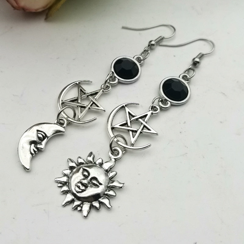 Moon, Pentagram and Sun Earrings Set | Tarot Card, Witch Earrings
