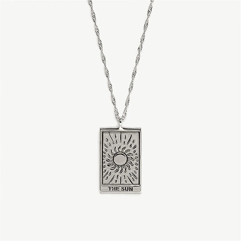 Carved Silver Tarot Card Necklace & Ring | The Sun, The Moon, The Empress