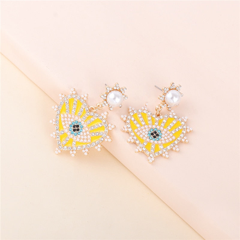 Evil Eye Crystal Heart Earrings (Black, Red, Yellow, Green) | Spiritual Jewelry