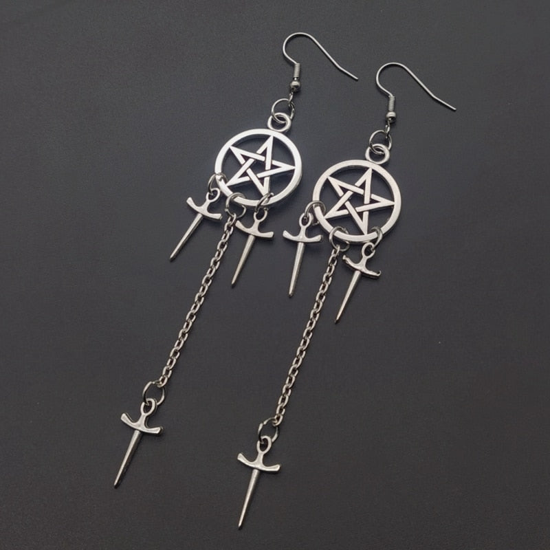 Pentagram and Sword Earring Set | Witch, Emo Jewelry