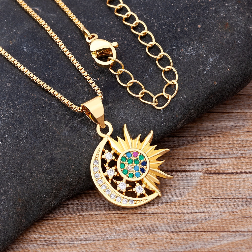 Gold Sun - Moon Pendant - Necklace | Spiritual Jewelry