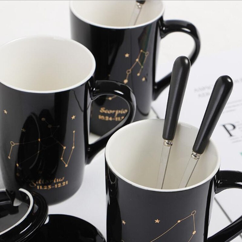 12 Constellations, Astrology - Zodiac Ceramic Mugs with Spoon Lid | 400ml Coffee Cup