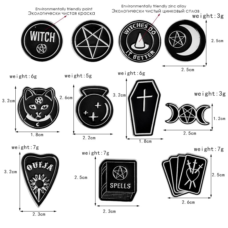 Wicca, Occult Pins | Ouija, Pentacle, Pentagram, Moon Witch, Crystal Ball