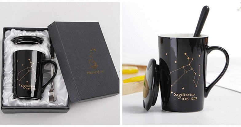 12 Constellations, Astrology - Zodiac Ceramic Mugs with Spoon Lid | 400ml Coffee Cup