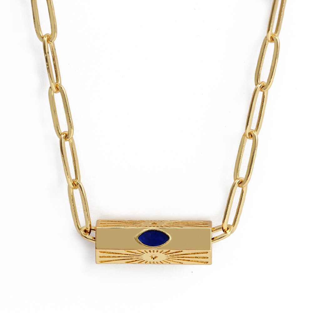 Gold Turkish Evil Eye Hexagonal Necklace | Gold Stainless Steel