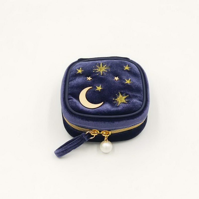 Cosmic Moon and Stars Velvet Cosmetic Bag | Starry Makeup Storage Bag