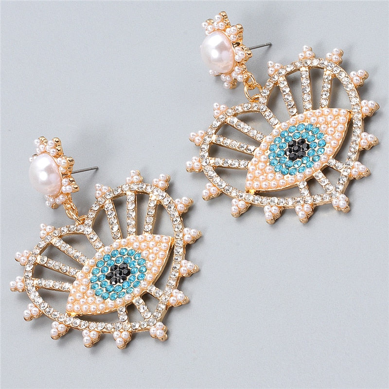 Evil Eye Crystal Heart Drop Earrings | Spiritual Jewelry