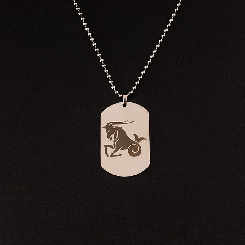 Stainless Steel 12 Horoscope Zodiac Sign Tag Necklace | Astrology Jewelry
