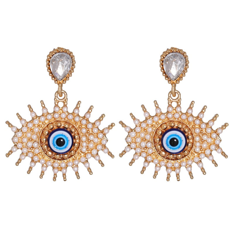 Evil Eye Gold Crystal Drop Earring Set | Spiritual Jewelry
