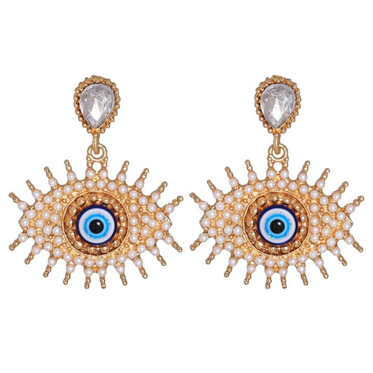 Evil Eye Gold Crystal Drop Earring Set | Spiritual Jewelry