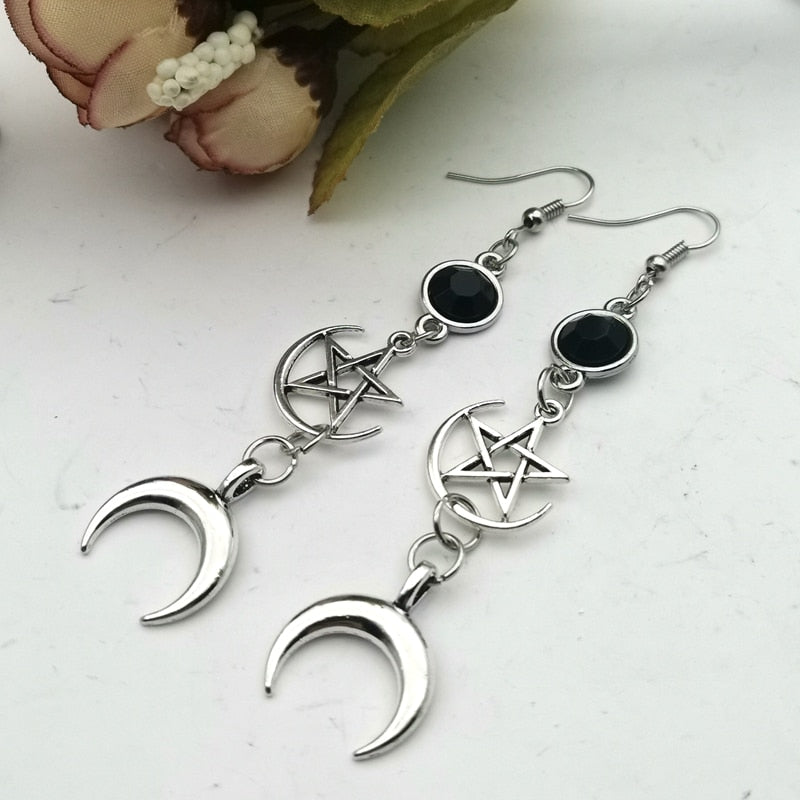 Moon, Pentagram and Sun Earrings Set | Tarot Card, Witch Earrings