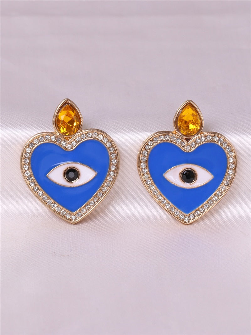 Evil Eye Crystal Heart (Blue) Earrings | Spiritual Jewelry