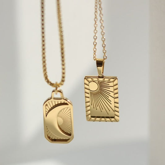 'Sun & Moon Mirage' Gold Necklace & Pendant | Astrology & Tarot Card Necklace