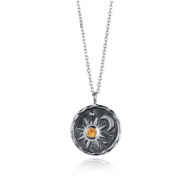 Sun, Moon Stainless Steel Tarot Card Symbol Necklace | Gold & Silver