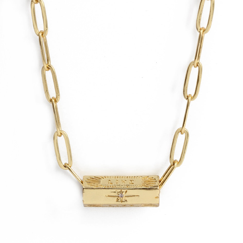 Gold Turkish Evil Eye Hexagonal Necklace | Gold Stainless Steel