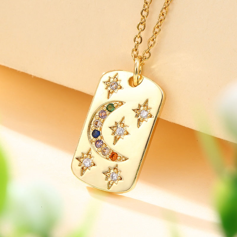 Vintage Stainless Steel Chain Sun Star Moon Pendant Necklace