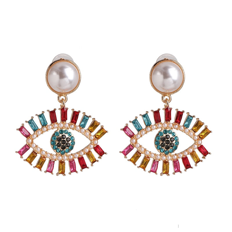 Evil Eye Crystal Drop Earrings | Spiritual Jewelry