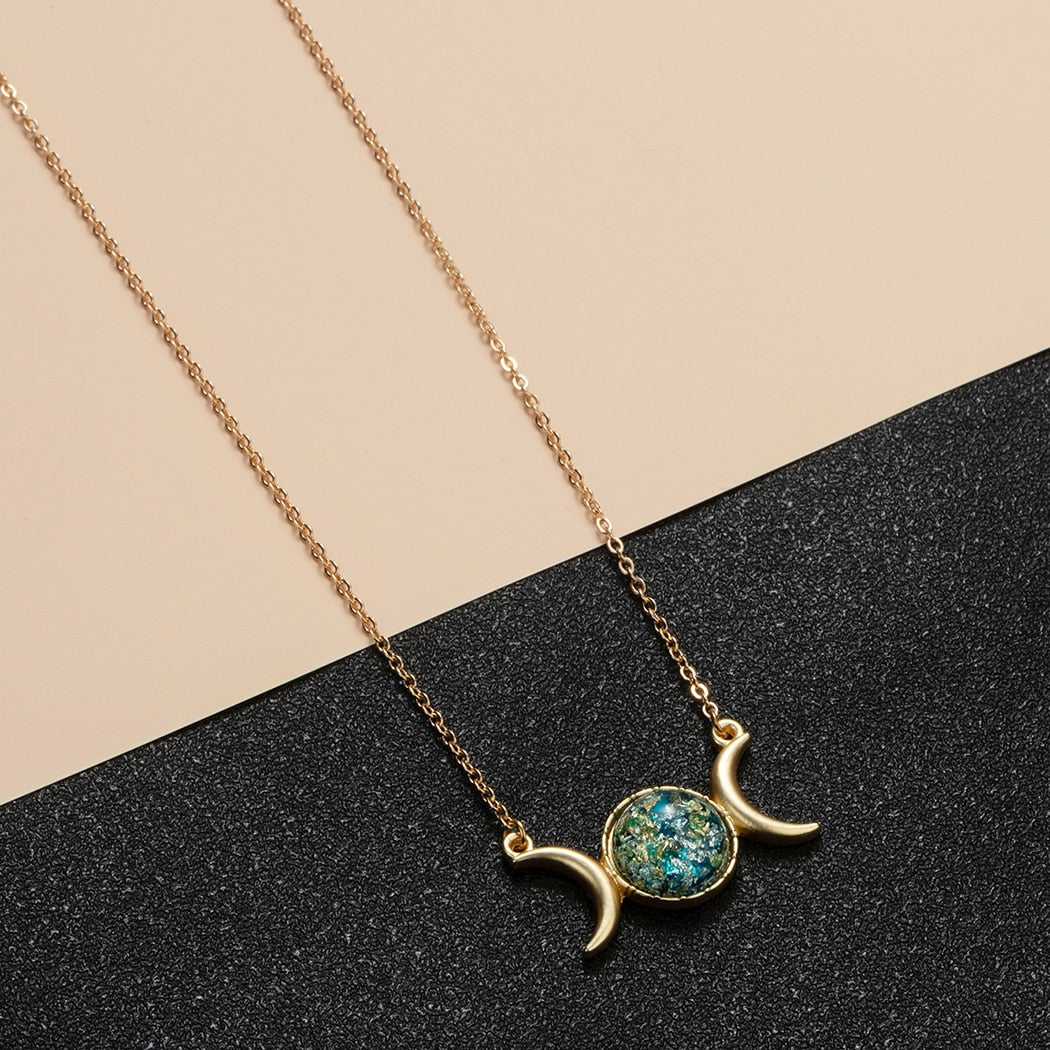 Triple Moon Goddess Necklace & Crescent Moon | Crystal & Stone Earthy Jewelry