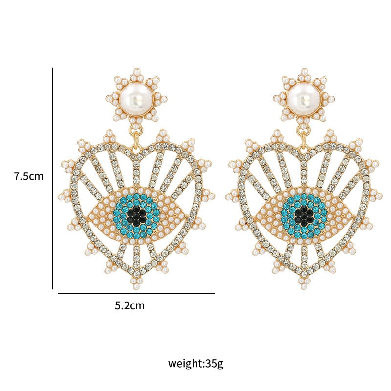 Evil Eye Crystal Heart Drop Earrings | Spiritual Jewelry