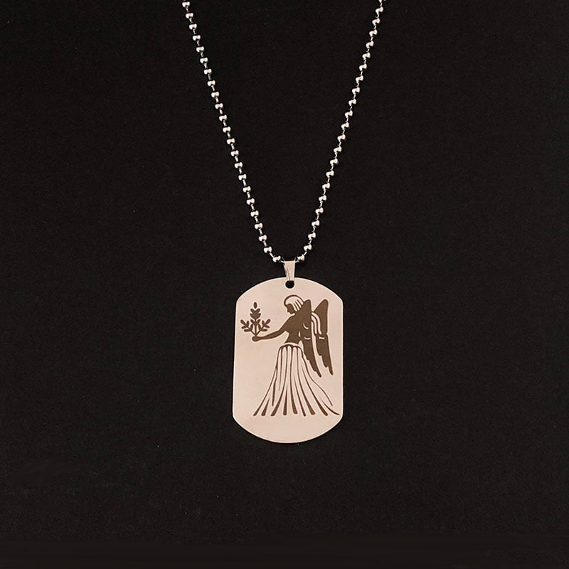 Stainless Steel 12 Horoscope Zodiac Sign Tag Necklace | Astrology Jewelry