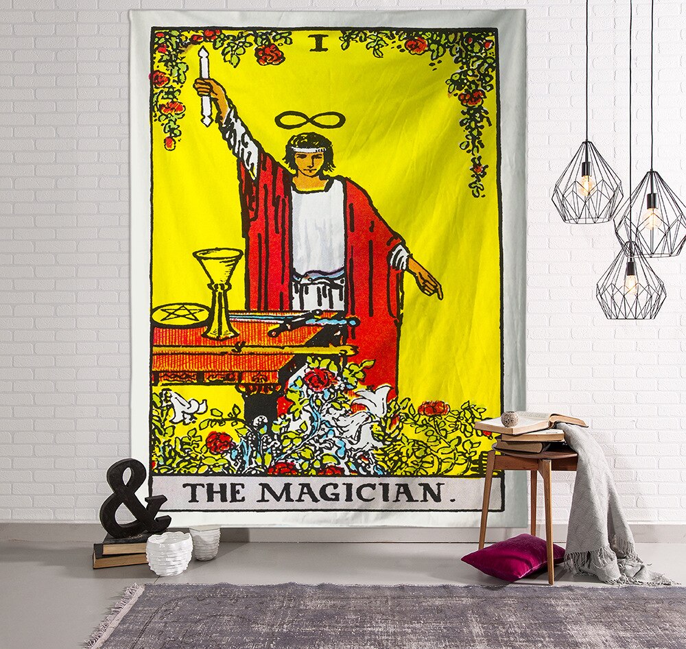 Mandala Tarot Tapestry Wall Hanging Moon Phase Change Tapestries Bedroom Decor Bedspread Throw Cover Sun Moon Wall Decor 95x73CM