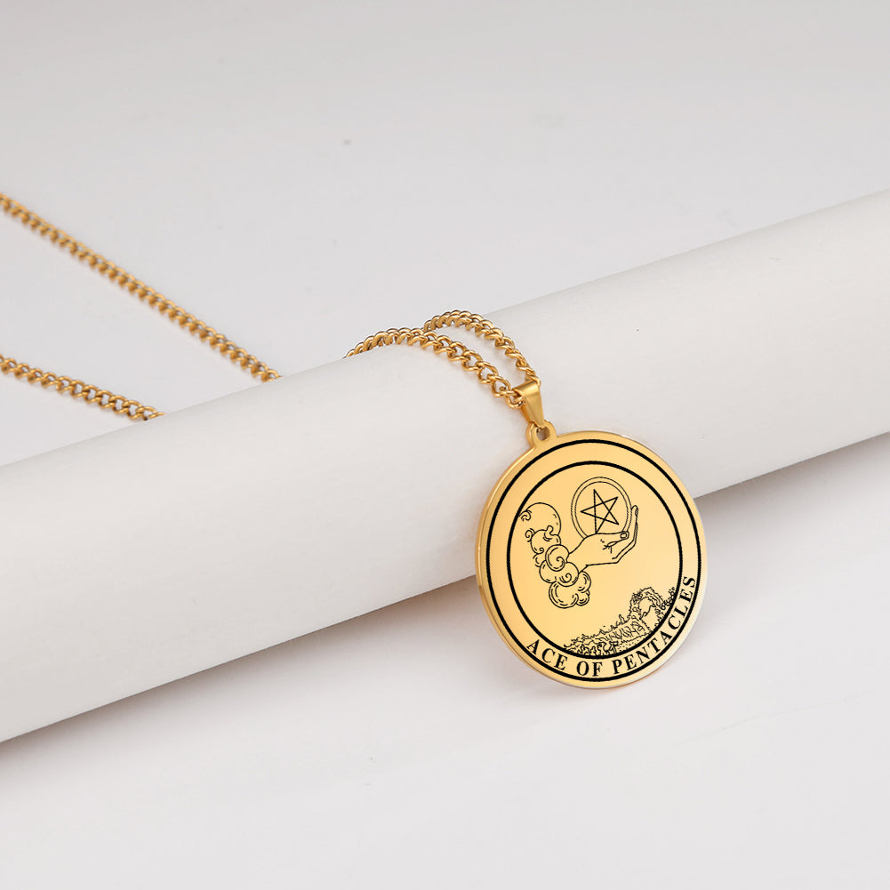 'Ace of Pentacles' Tarot Card, Minor Arcana Round Pendant - Necklace | Jewelry