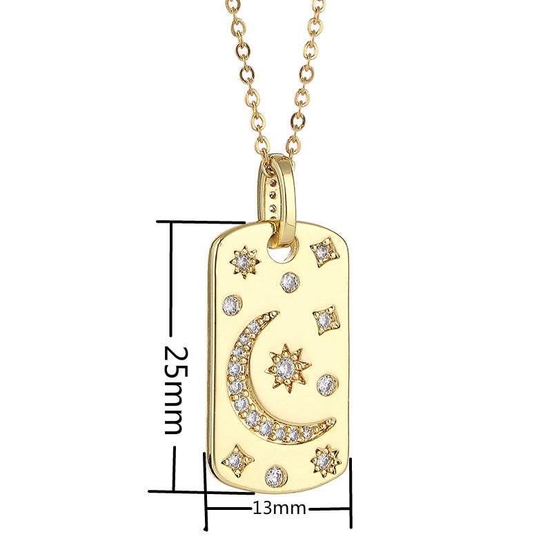 Vintage Stainless Steel Chain Sun Star Moon Pendant Necklace
