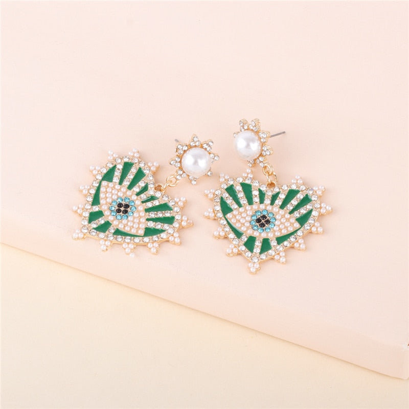 Evil Eye Crystal Heart Earrings (Black, Red, Yellow, Green) | Spiritual Jewelry