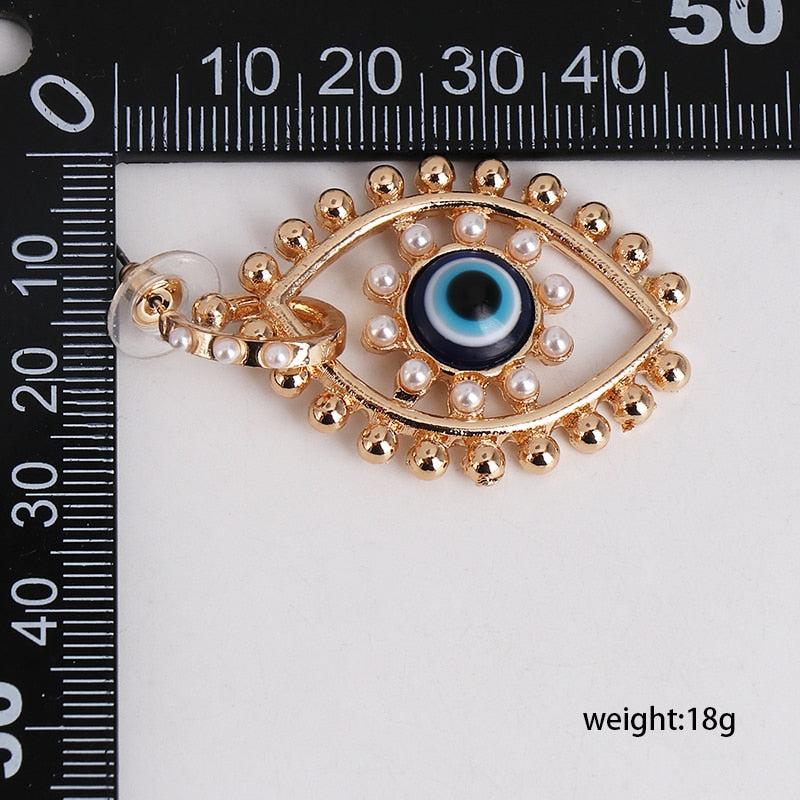 Evil Eye Gold Pearly Drop Earrings | Spiritual Jewelry
