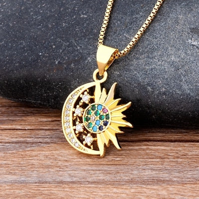 Gold Sun - Moon Pendant - Necklace | Spiritual Jewelry