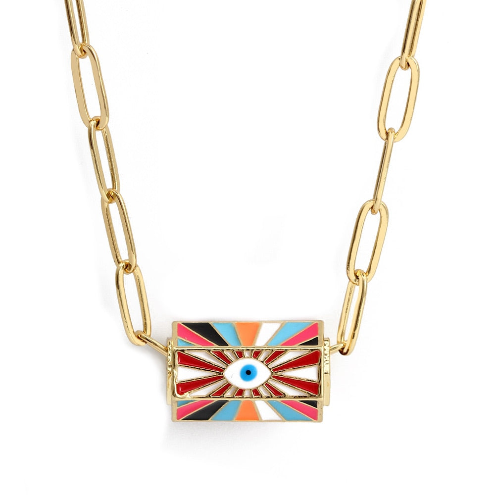 Gold Turkish Evil Eye Hexagonal Necklace | Gold Stainless Steel